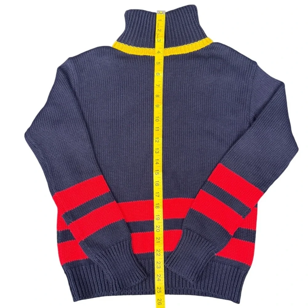 Polo‎ Ralph Lauren Navy Red Yellow Stripe Knit Turtleneck Sweater Small